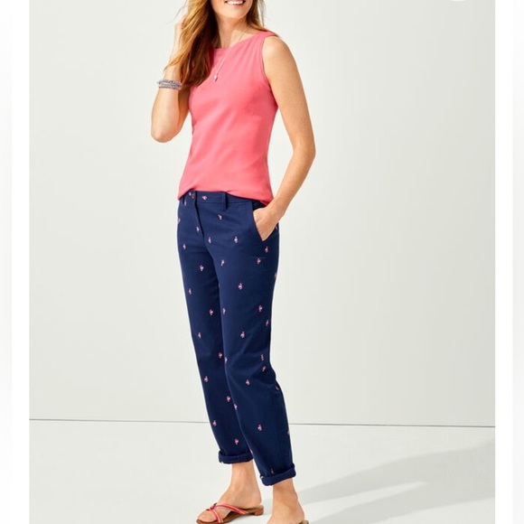 Talbots Relaxed Chino Flamingo Print Ankle Pants Casual Everyday Womans 4 - Picture 4 of 12